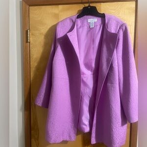 Sag Harbor Plus (18W) Floral Jacquard Purple Collarless Lightweight Jacket